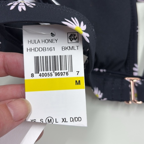 Hula Honey Large Daisy Dog Print Ruffle Triangle Bikini Top Black M NWT - Picture 8 of 8